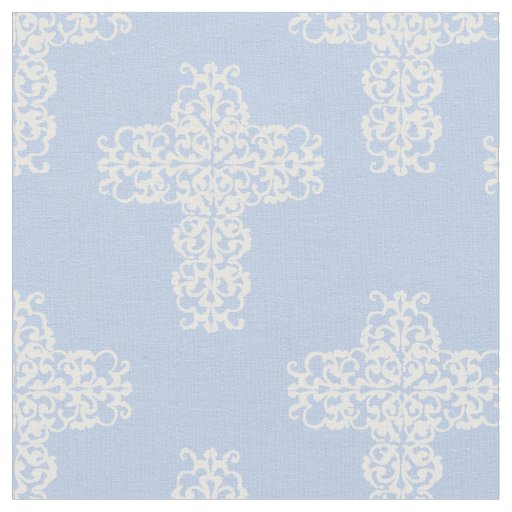 Christian Corss White on Blue Damask Pattern Fabric