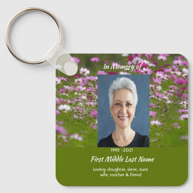 Christian Cosmos Garden Flowers Memorial Keepsake  Keychain (Front)