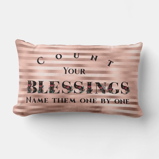 Christian Count Your Blessings Rose Gold Lumbar Pillow (Front)