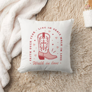 Christian country girl quotes pink cowgirl boot throw pillow