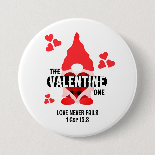 Christian Couples VALENTINE GNOME Red Hearts Button (Front)