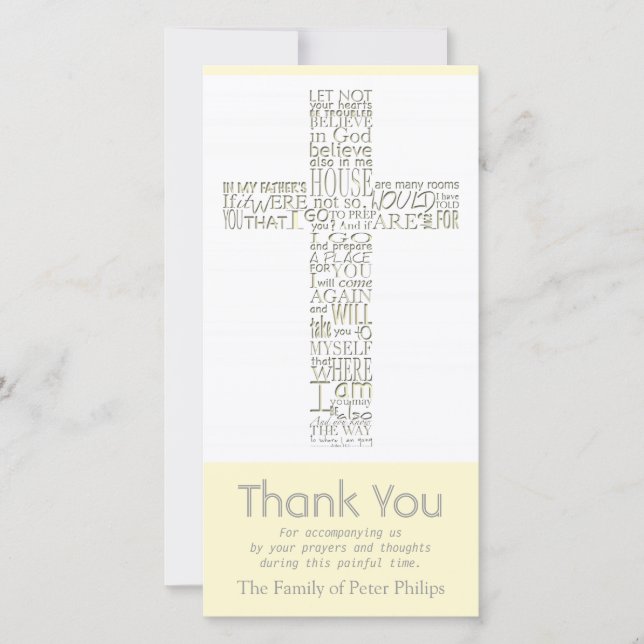 Christian Cross 12 John 14 Sympathy Thank You Card (Front)