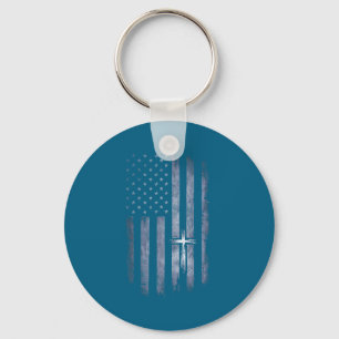 Christian Cross American Flag Grunge Artwork Keychain