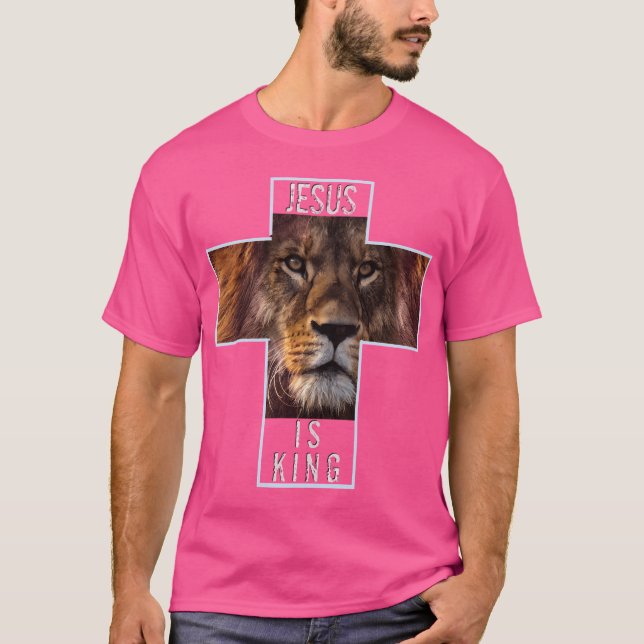 Christian Cross And Lion 'Jesus Is King' T-Shirt (Front)