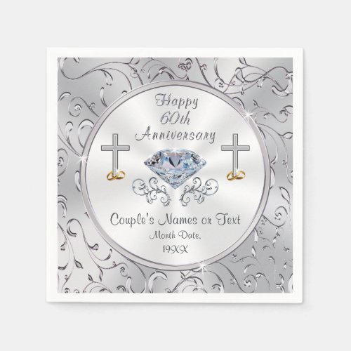 Christian Cross and Rings 60th Anniversary Napkins