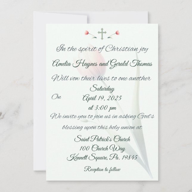 Christian Cross and Tulip Wedding Invitation (Front)
