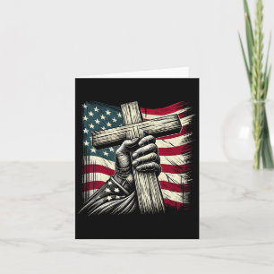Christian Cross And Usa Flag 4th Of July Jesus  Card