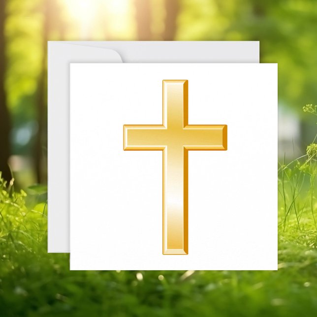 Christian Cross Announcement/Invitation Card (Gold cross, symbol of Christian faith. Customize with your text. )
