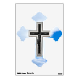Christian cross at blue sky background wall decal