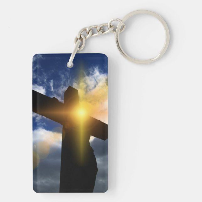 Christian Cross at Easter Sunrise Service Keychain (Back)