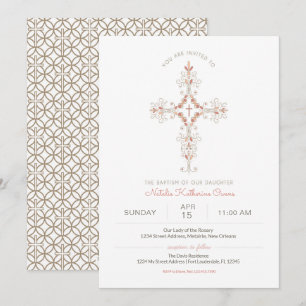 Christian Cross Baby Girl Baptism Invitation