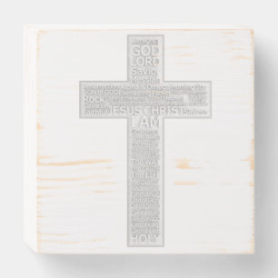 Christian Cross Biblical Names of Jesus Christ Wooden Box Sign