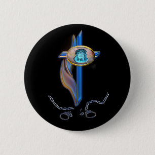 christian cross broken chains button