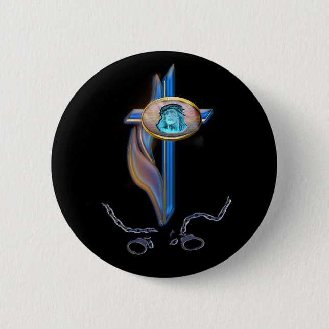 christian cross broken chains button (Front)