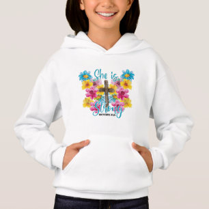 Christian Cross Butterfly Flowers She is Strong Hoodie