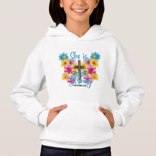 Christian Cross Butterfly Flowers She is Strong  Hoodie