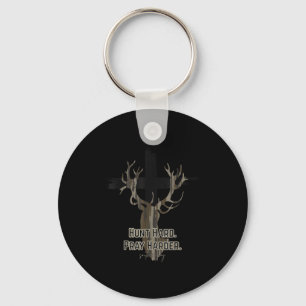 Christian Cross Camo Hunt Hard Pray Harder Deer Hu Keychain