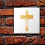 Christian Cross Ceramic Tile<br><div class="desc">The cross is a central symbol of the Christian faith. This tile artwork placed outside or within also serves as a reminder of Christian religious beliefs and spiritual devotion. ***Please note gold color on artwork is not metallic.***</div>