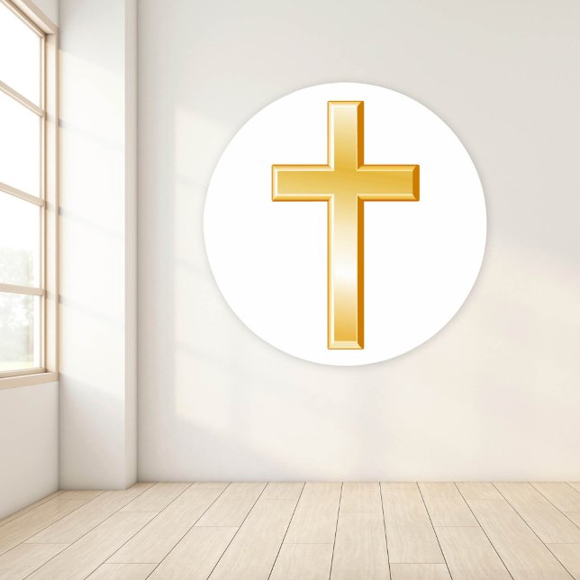 Christian Cross Circle Wall Decal (Gold cross, religious symbol of the Christian faith. )