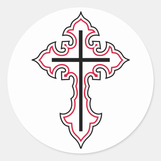 Christian cross classic round sticker (Front)