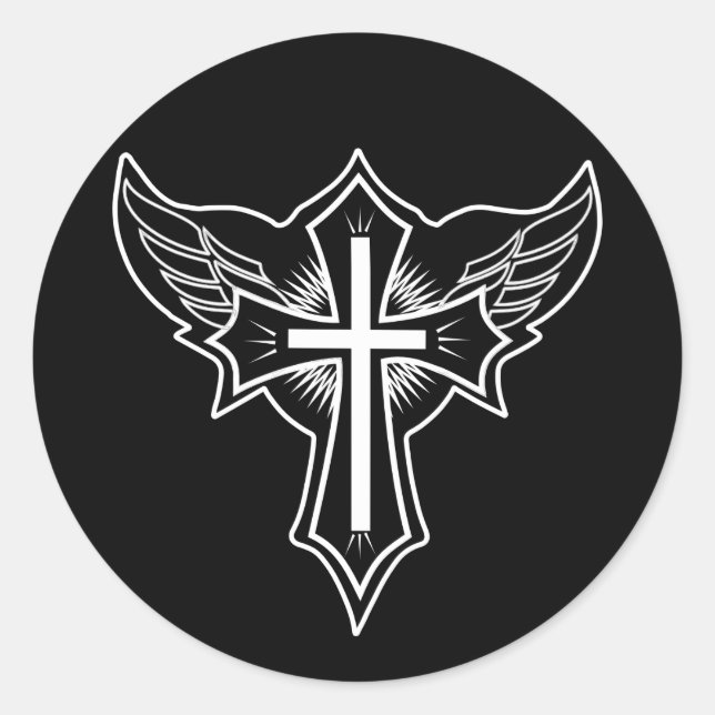 Christian cross classic round sticker (Front)