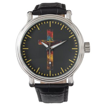 Christian Cross Colorful Corroded Metal Watch by Hakonart at Zazzle