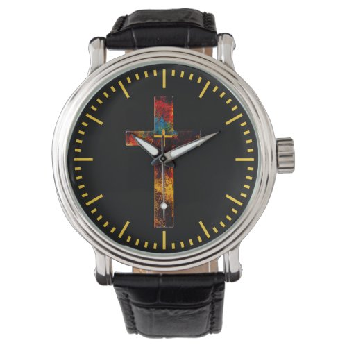 Christian Cross Colorful Corroded Metal Watch