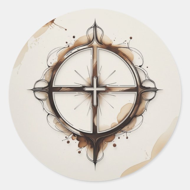 Christian Cross Compass Sticker (Front)