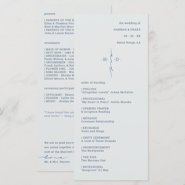 Christian Cross | Couple Initials Wedding Ceremony Program (Front/Back)