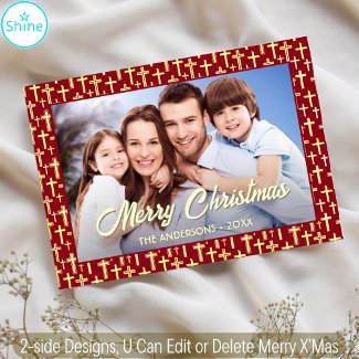 Christian Cross Custom Photo Script Red Christmas