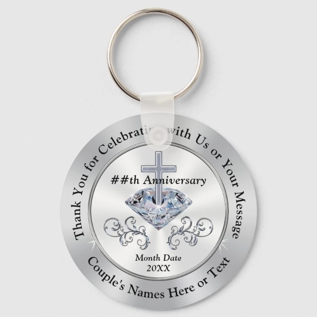 Christian Cross,  Diamond Anniversary Party Favors Keychain (Front)