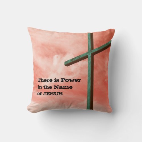 Christian CROSS Easter JESUS Power Name Coral Throw Pillow