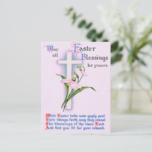 Christian Cross Easter Lily Poem Holiday Postcard Zazzle