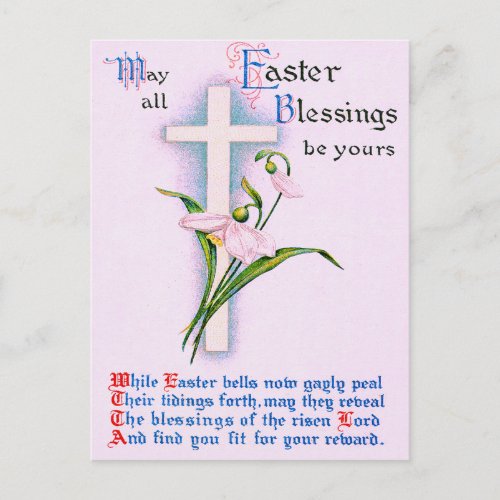 Christian Cross Easter Lily Poem Holiday Postcard
