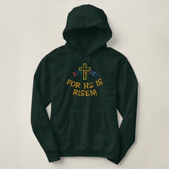 Christian Cross Embroidered Design Hoodie (Design Front)