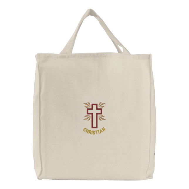 Christian Cross Embroidered Tote Bag (Front)
