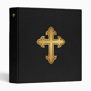 Christian Cross Fleury Gold on Black 3 Ring Binder