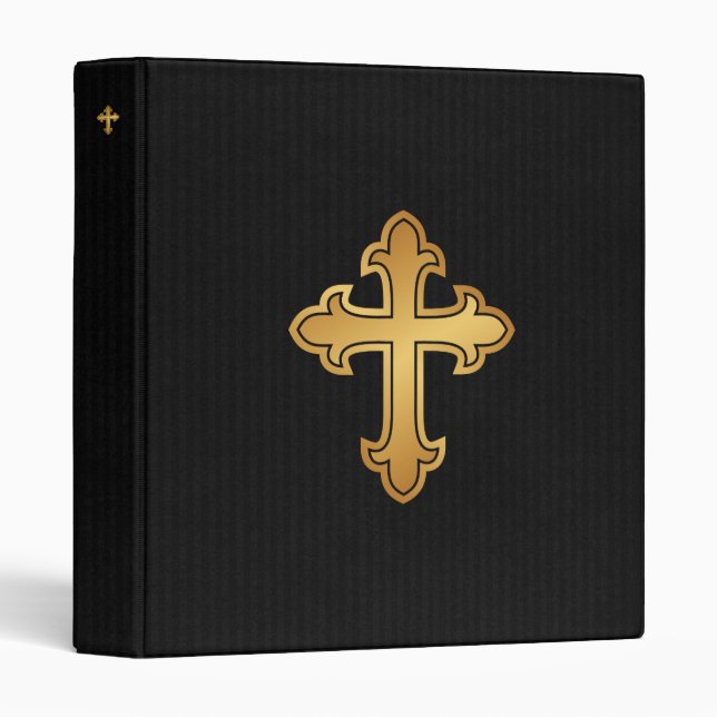 Christian Cross Fleury Gold on Black 3 Ring Binder (Front/Spine)