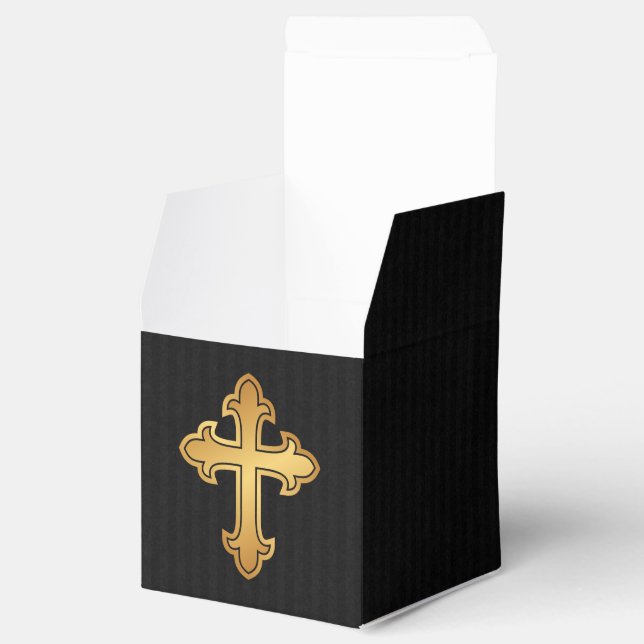Christian Cross Fleury Gold on Black Favor Boxes (Opened)