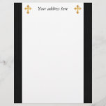 Christian Cross Fleury Gold on Black Letterhead<br><div class="desc">A cross fleury (or "flory") is a the heraldic name for a cross having fleurs-de-lys for its points, a slightly more decorative and quite popular version of the regular Christian cross. This version is in a golden gradient on a background textured with a scan of black kraft paper. If you...</div>