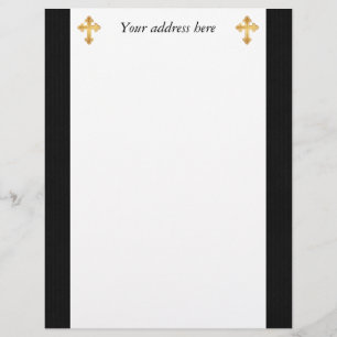 Christian Cross Fleury Gold on Black Letterhead