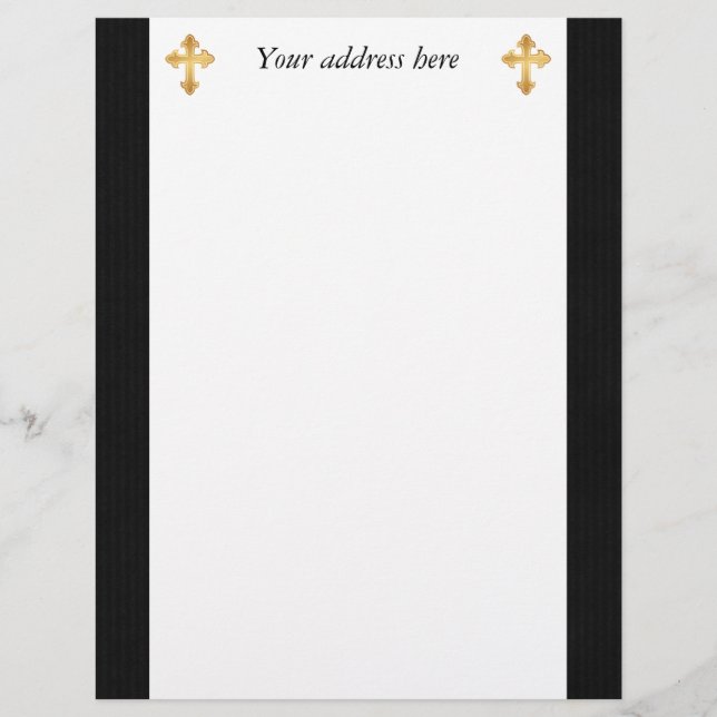 Christian Cross Fleury Gold on Black Letterhead (Front)