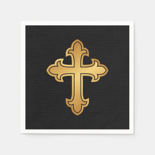 Christian Cross Fleury Gold on Black