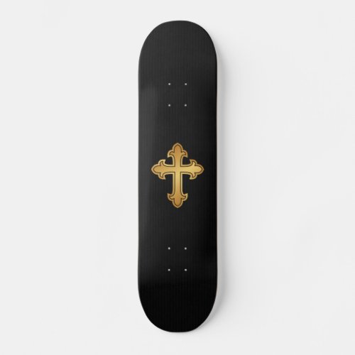 Christian Cross Fleury Gold on Black Skateboard