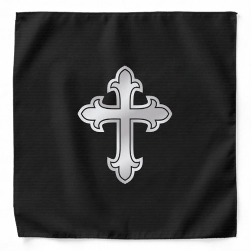 Christian Cross Fleury Silver on Black Bandana