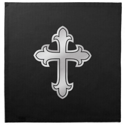Christian Cross Fleury Silver on Black Cloth Napkin