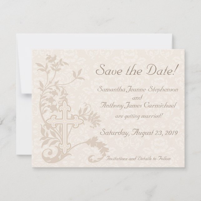 Christian Cross Flourish Save the Date Cards (Front)