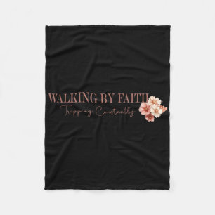 Christian Cross Flowers Walking By Faith Tripping Fleece Blanket
