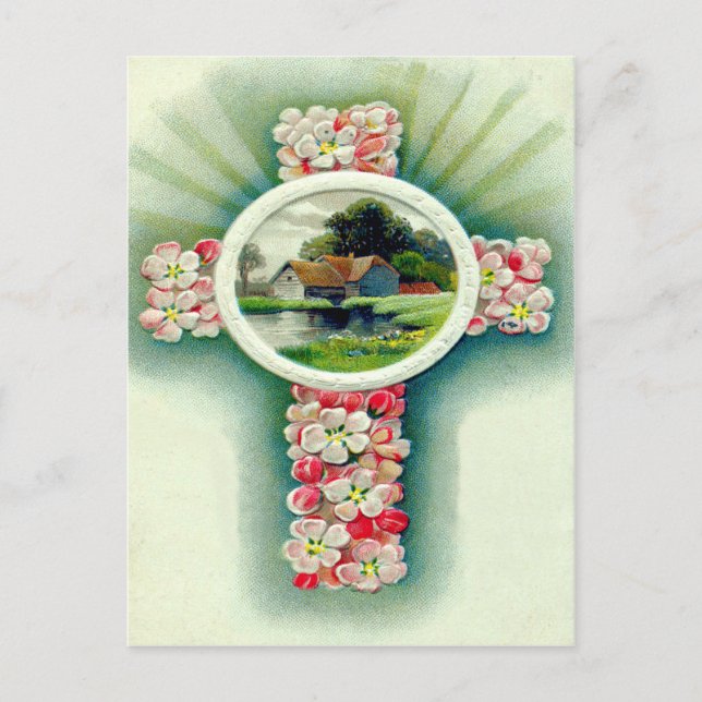 Christian Cross Forget-Me-Not Flowers Postcard (Front)