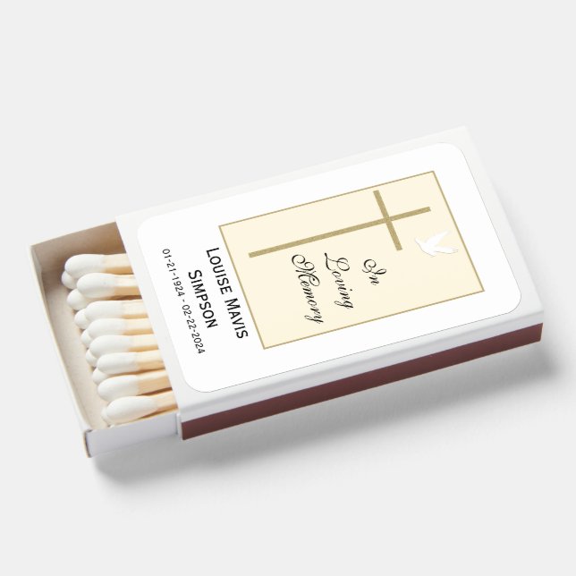 Christian Cross Funeral Favor Matchboxes (Front Open)
